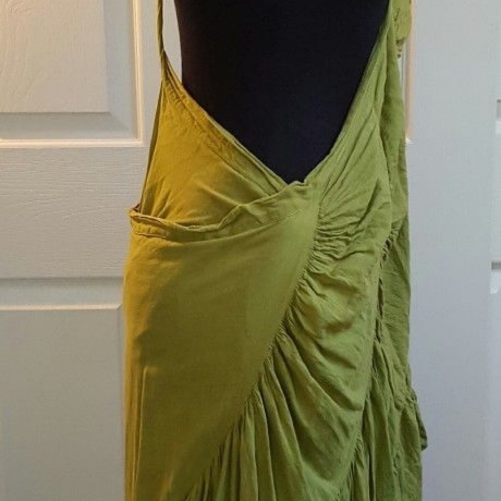 BOHO FESTIVAL OLIVE GREEN WRAP RUFFLE SKIRT DRESS - Picture 5 of 8